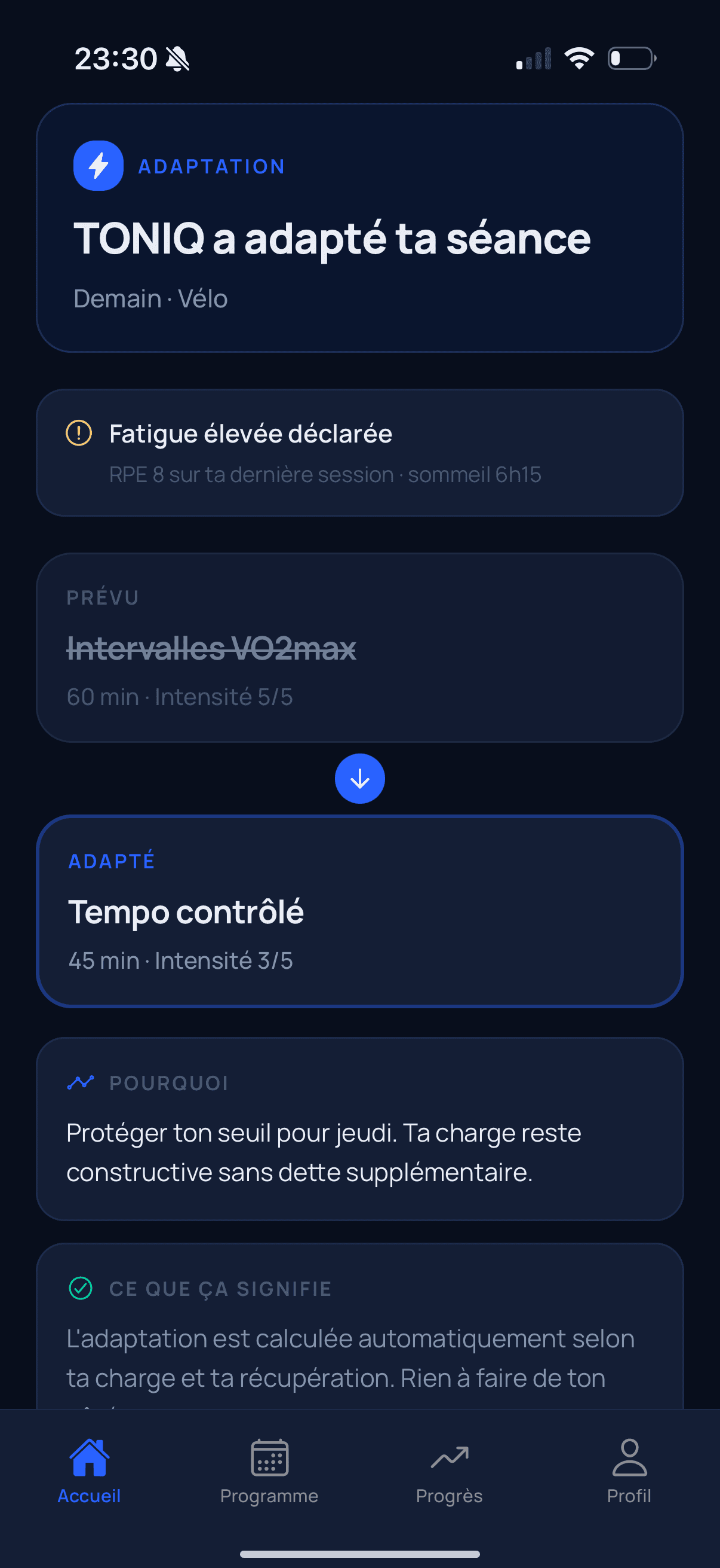 Ta séance s'ajuste.