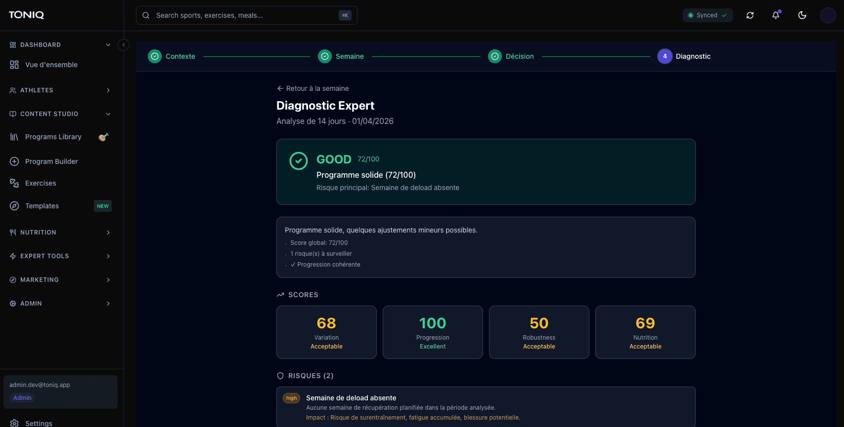TONIQ — Console builder d'entraînement