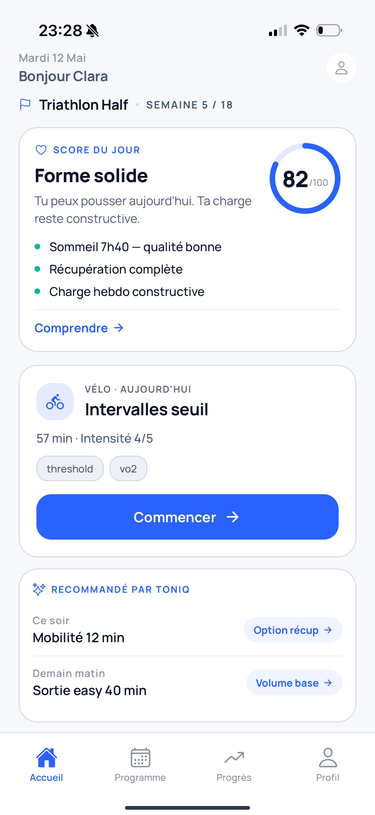 TONIQ — Séance du jour adaptée à ta réalité